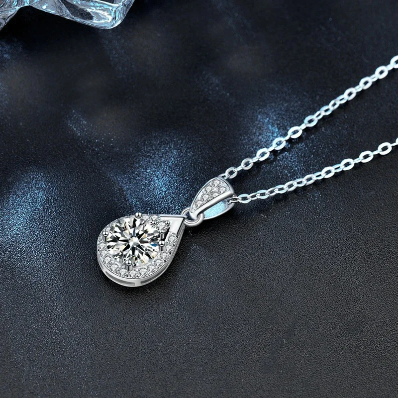 Radiant 925 Sterling Silver Teardrop Halo Pendant Necklace