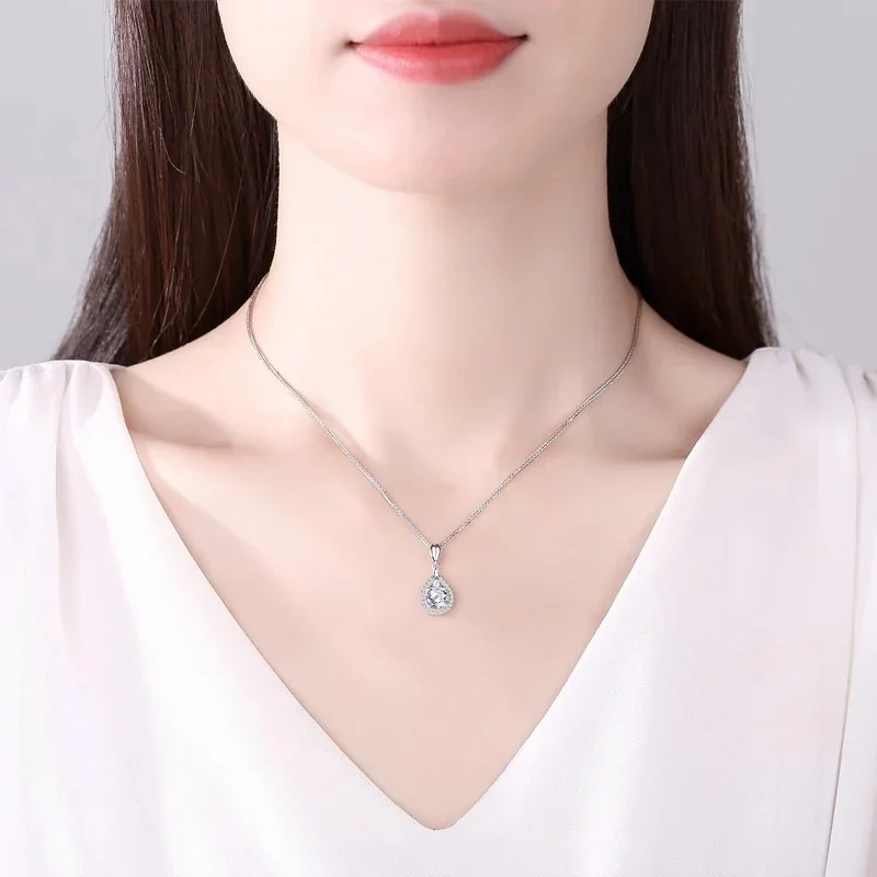 Radiant 925 Sterling Silver Teardrop Halo Pendant Necklace