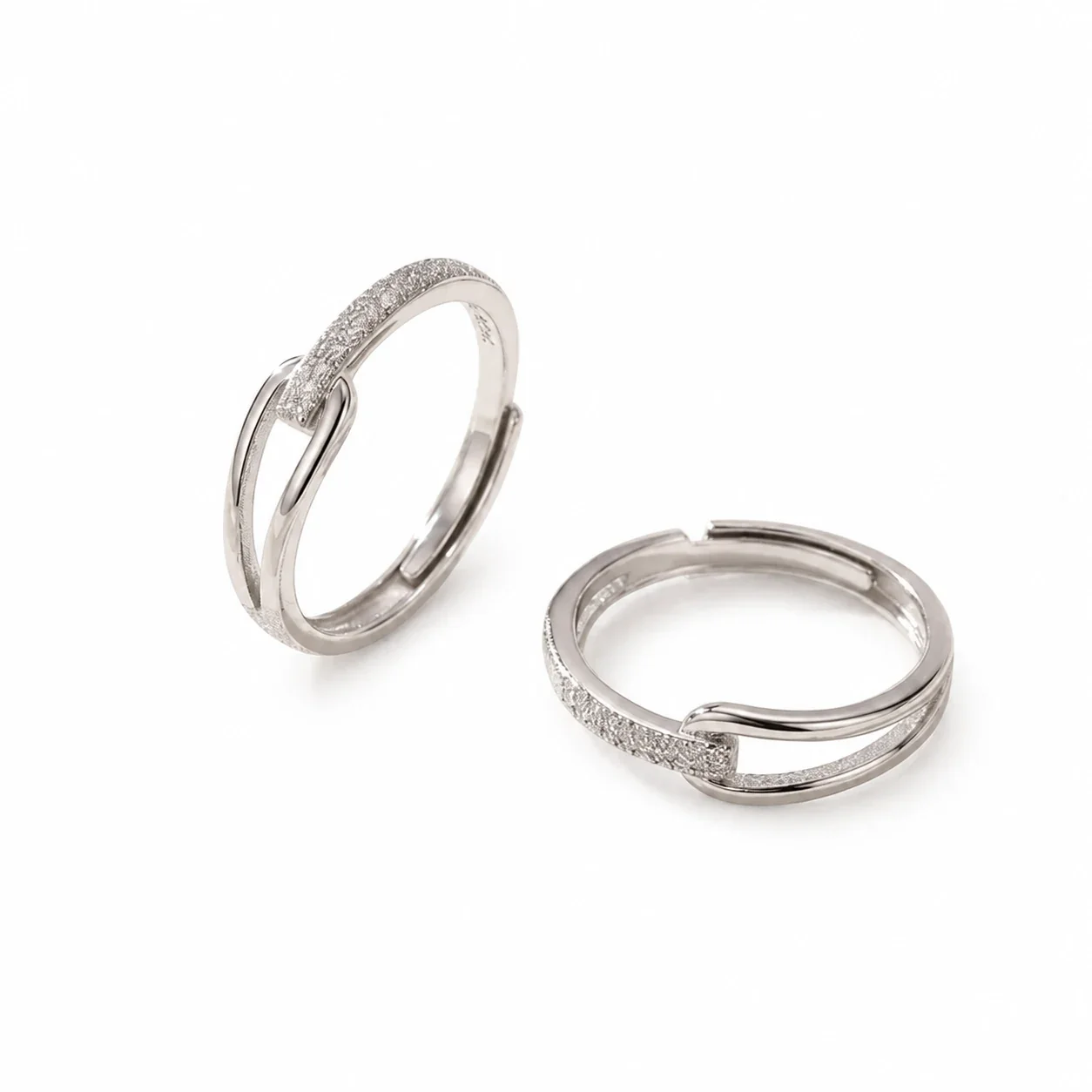 Sculptural Open-Front Link Textured 925 Sterling Silver Ring