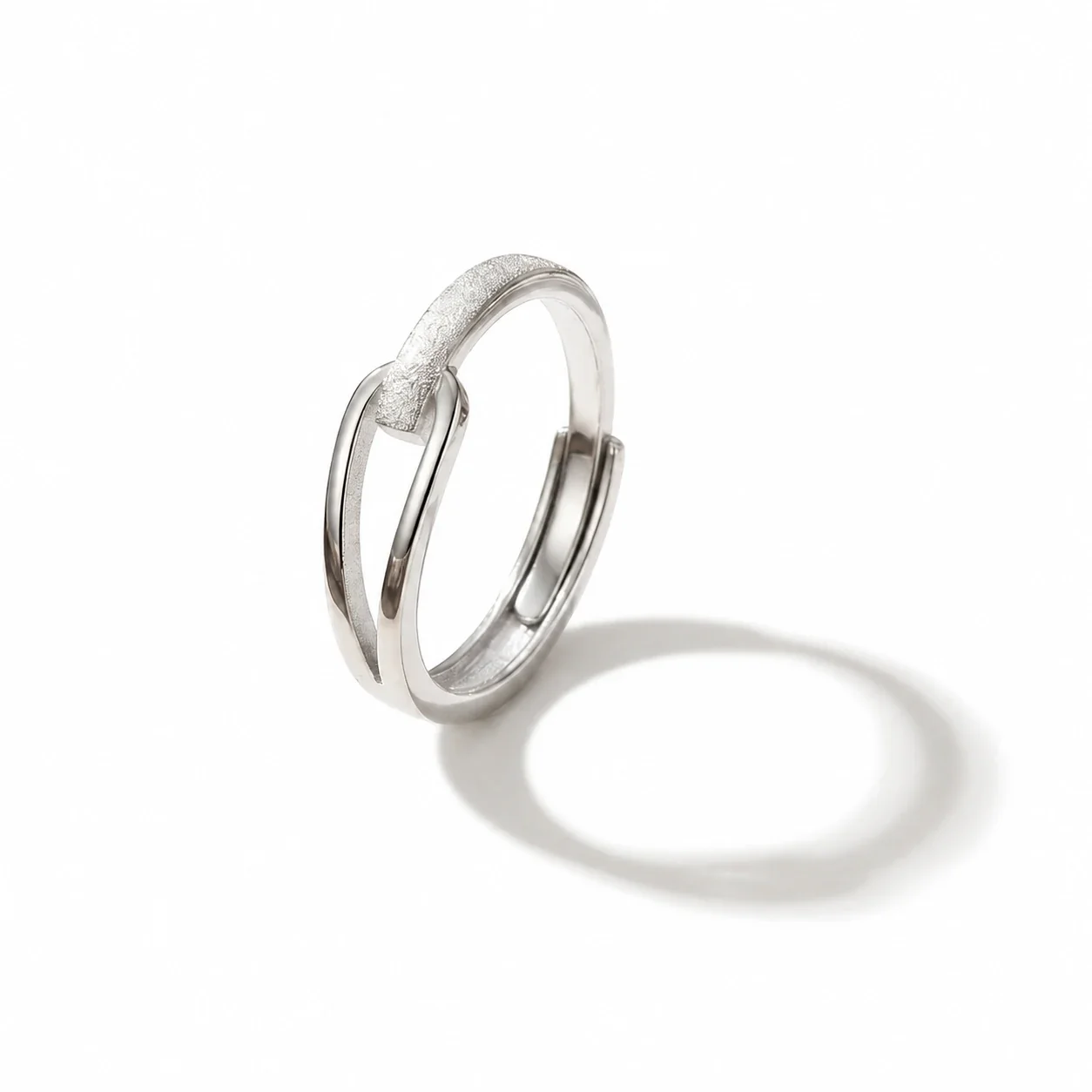 Sculptural Open-Front Link Textured 925 Sterling Silver Ring