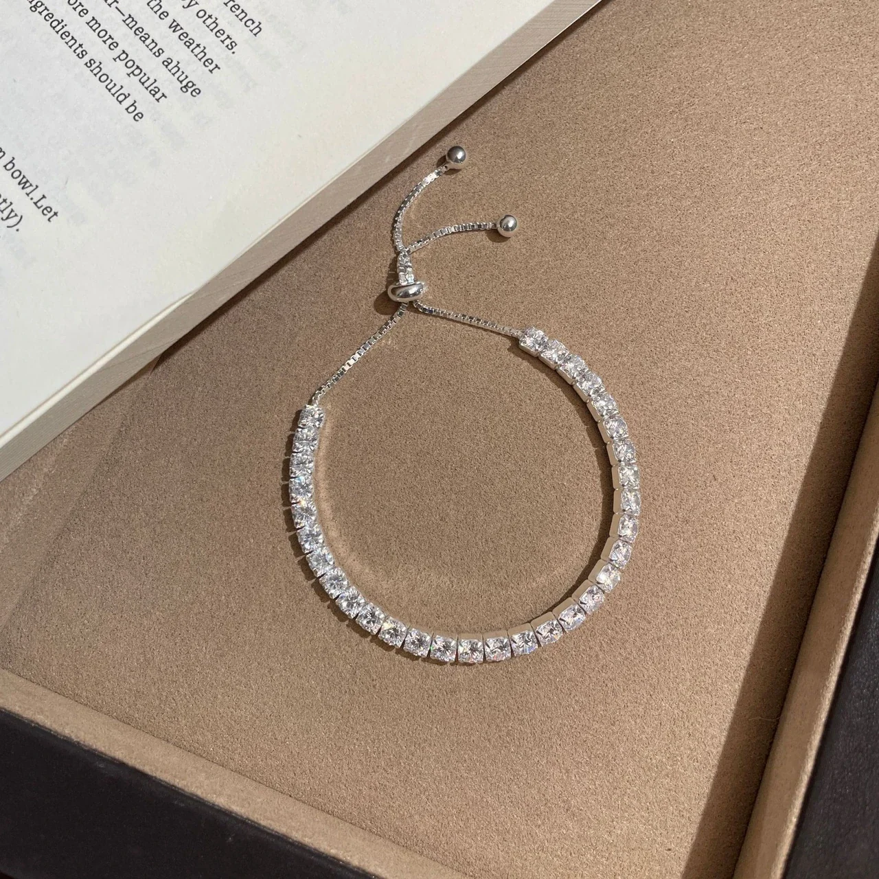 Adjustable 925 Sterling Silver Four-Prong Tennis Bracelet