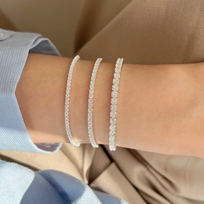 Adjustable 925 Sterling Silver Four-Prong Tennis Bracelet