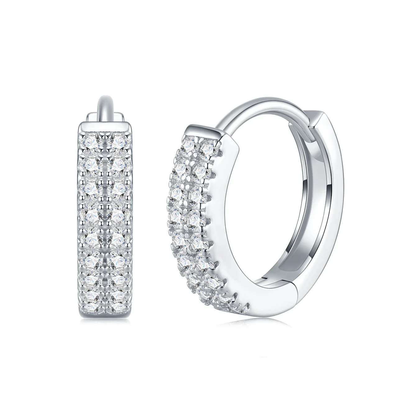 Brilliant Pavé Round Moissanite 925 Sterling Silver Hoop Earrings