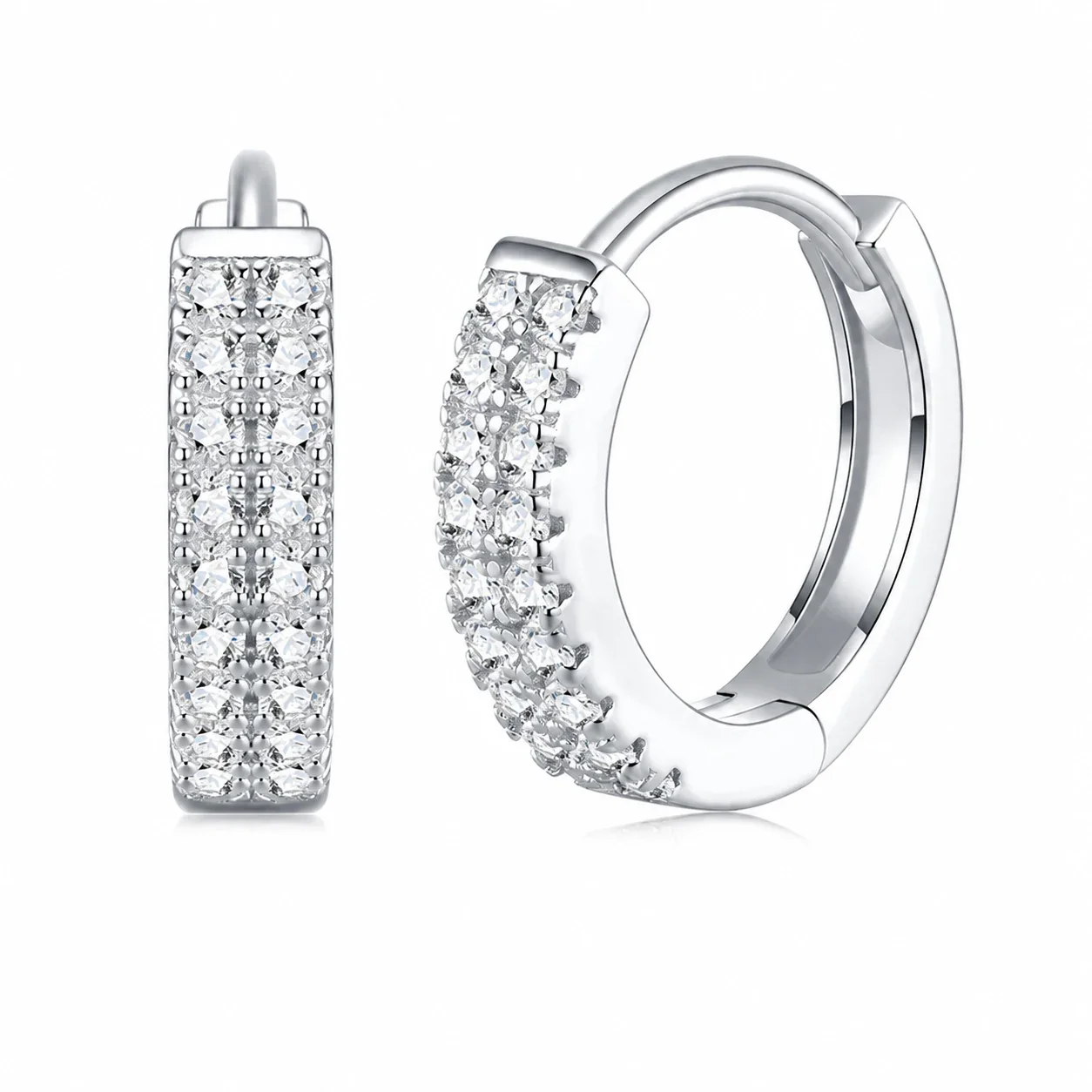 Brilliant Pavé Round Moissanite 925 Sterling Silver Hoop Earrings