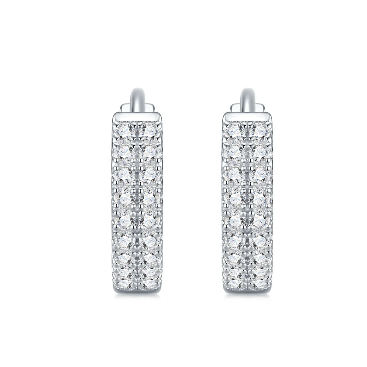 Brilliant Pavé Round Moissanite 925 Sterling Silver Hoop Earrings