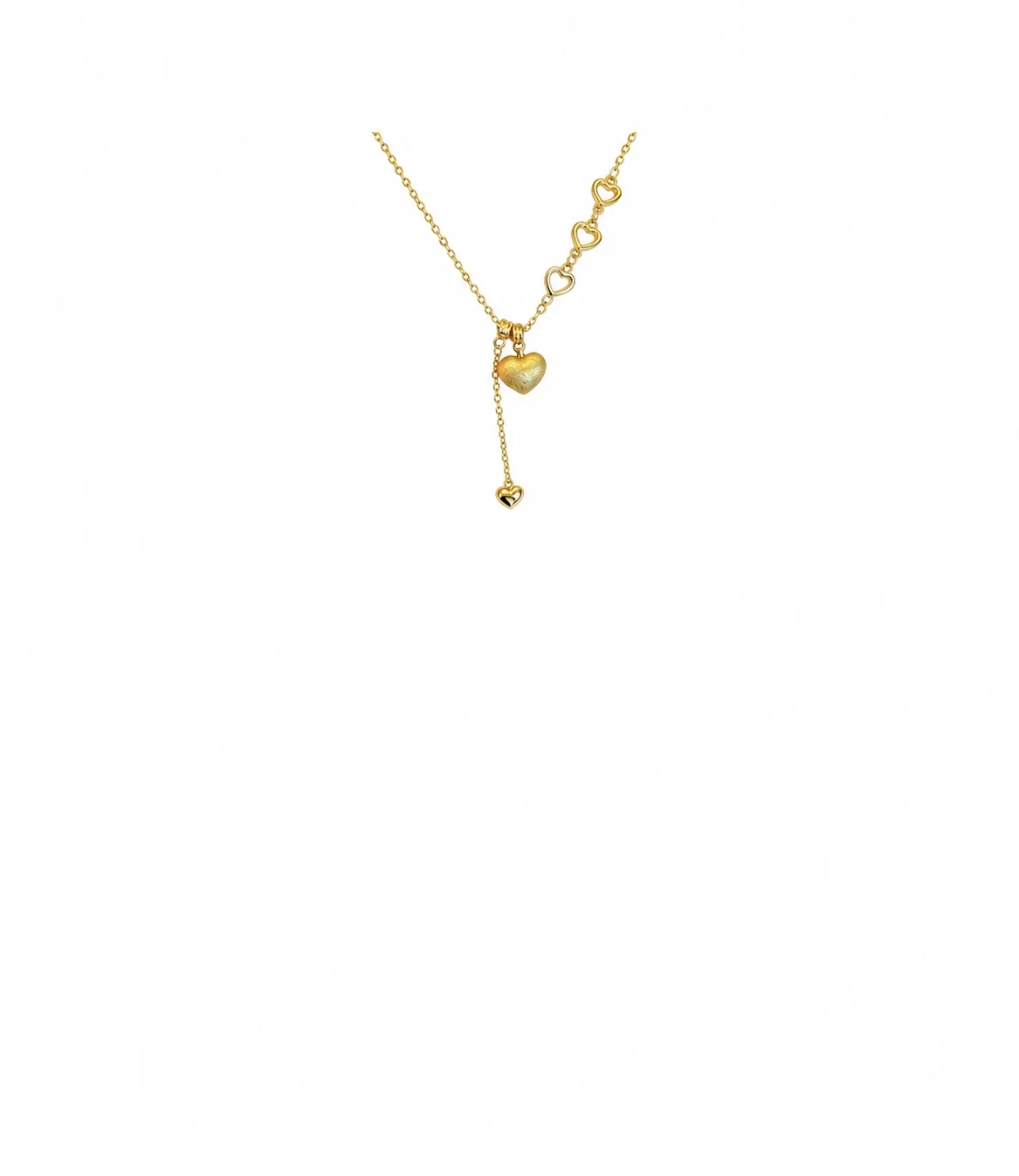 Textured Gold-Tone Heart Y-Drop 925 Sterling Silver Necklace - Gold with PE Box