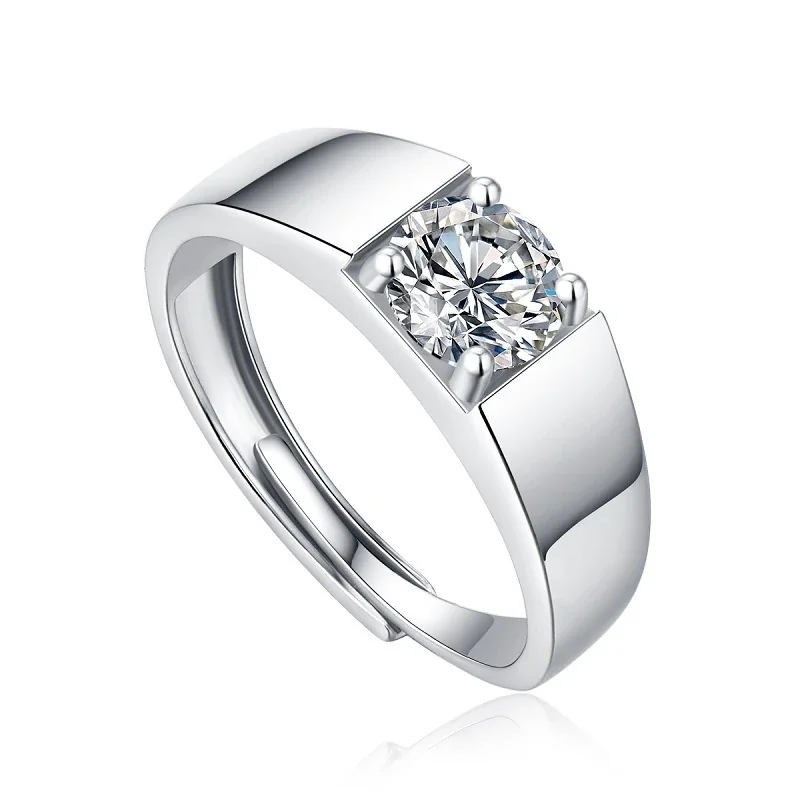 Polished 925 Sterling Silver Four-Prong Round Moissanite Ring