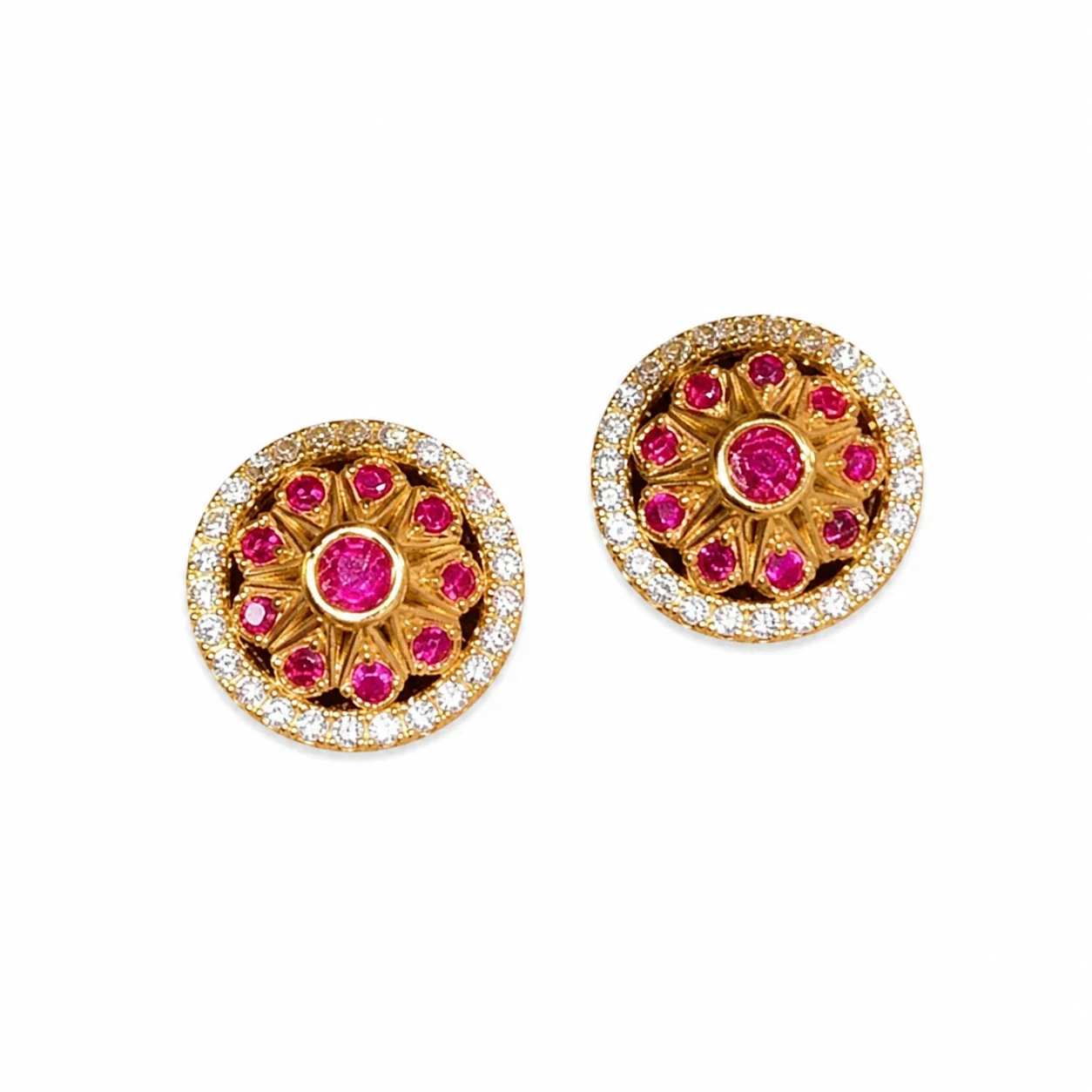 Ornate Gold-Plated Copper Rosette Pavé Halo Stud Earrings