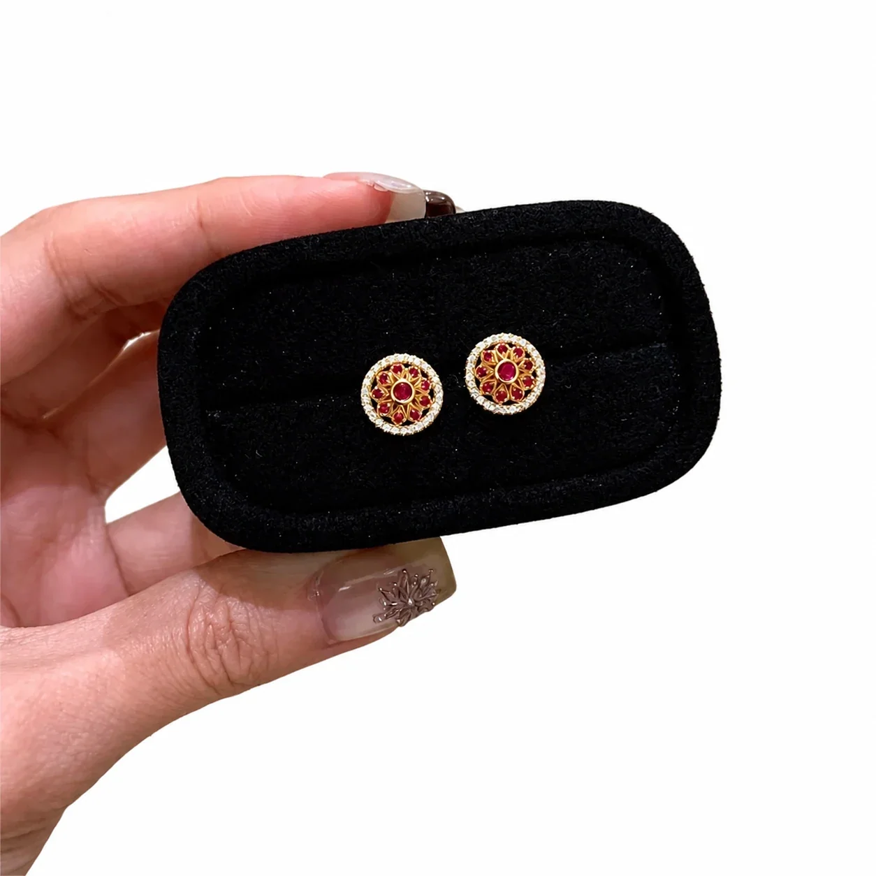 Ornate Gold-Plated Copper Rosette Pavé Halo Stud Earrings