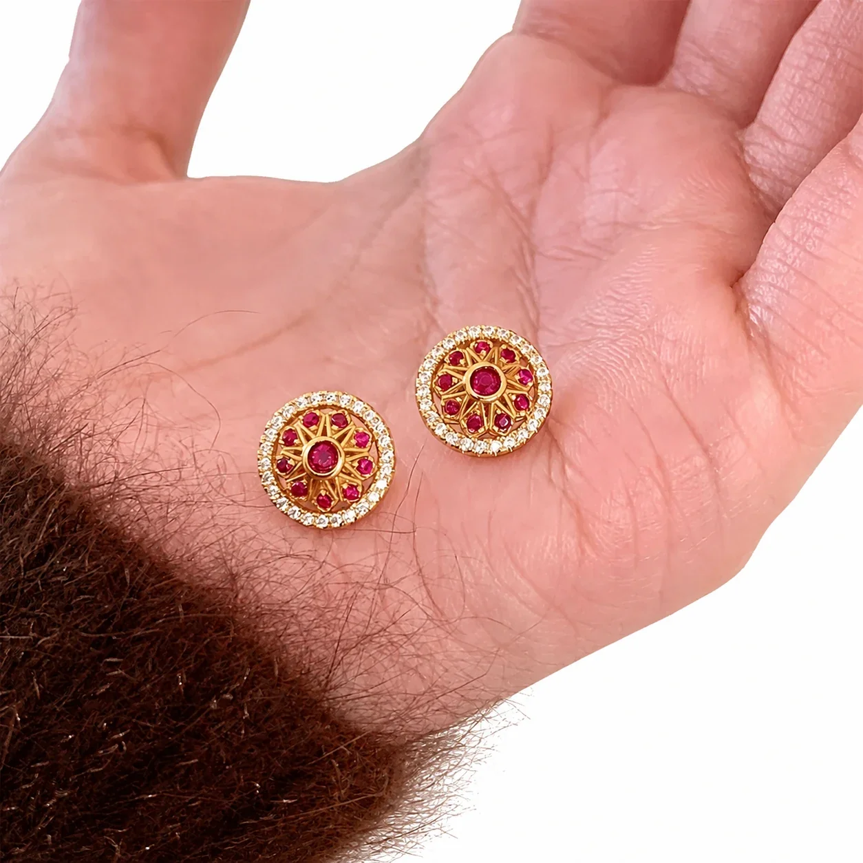 Ornate Gold-Plated Copper Rosette Pavé Halo Stud Earrings