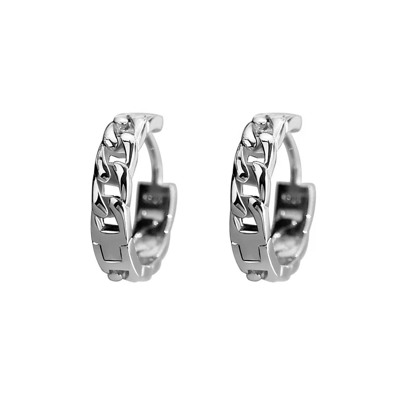 Bold 925 Sterling Silver Cuban Link Huggie Hoop Earrings