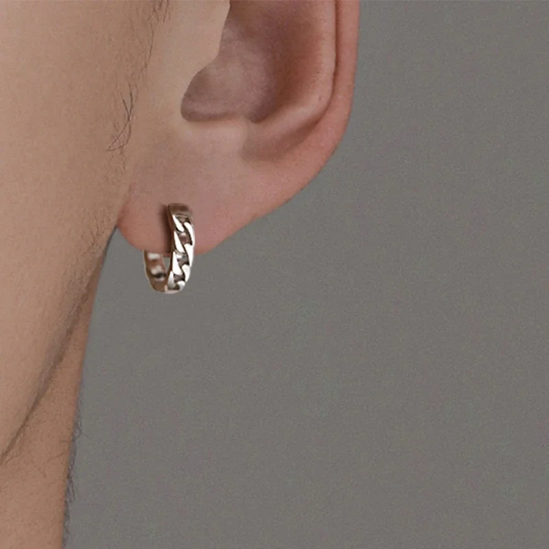 Bold 925 Sterling Silver Cuban Link Huggie Hoop Earrings