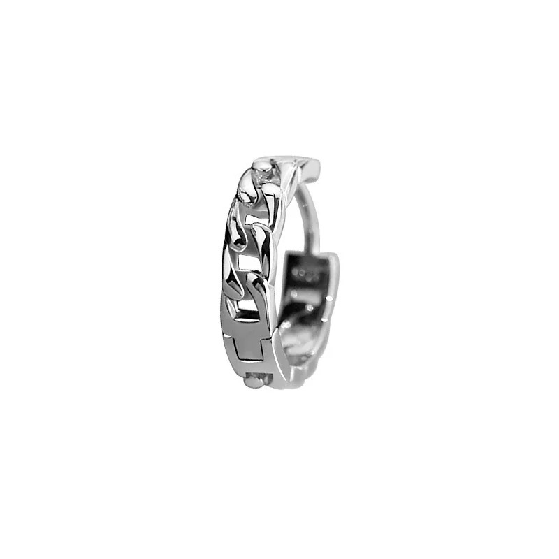 Bold 925 Sterling Silver Cuban Link Huggie Hoop Earrings - Silver Single
