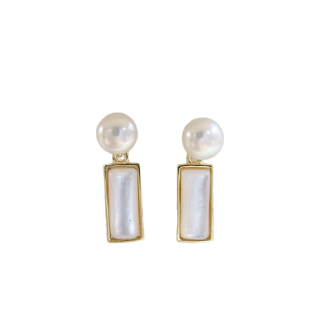 Refined Gold-Plated Round Freshwater Pearl Bar Drop Earrings