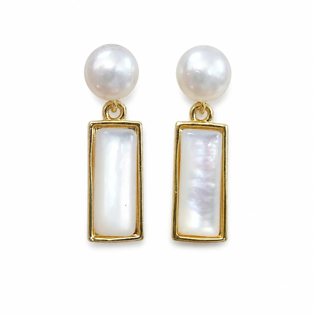 Refined Gold-Plated Round Freshwater Pearl Bar Drop Earrings