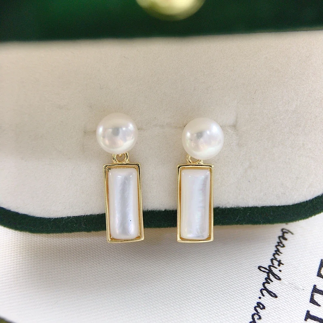 Refined Gold-Plated Round Freshwater Pearl Bar Drop Earrings