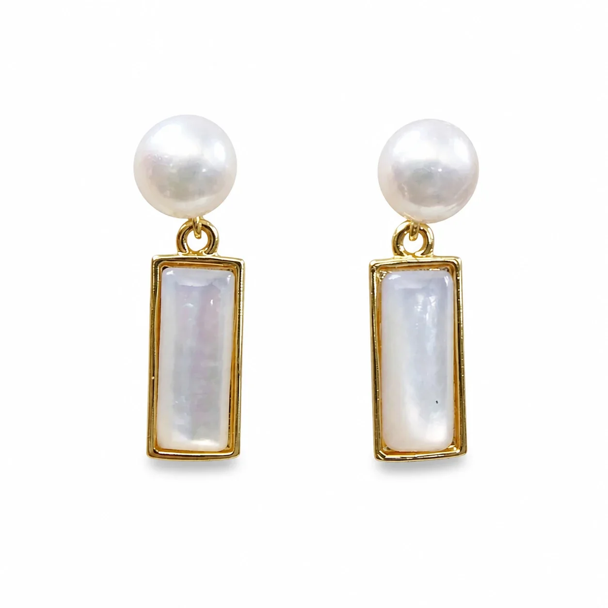 Refined Gold-Plated Round Freshwater Pearl Bar Drop Earrings