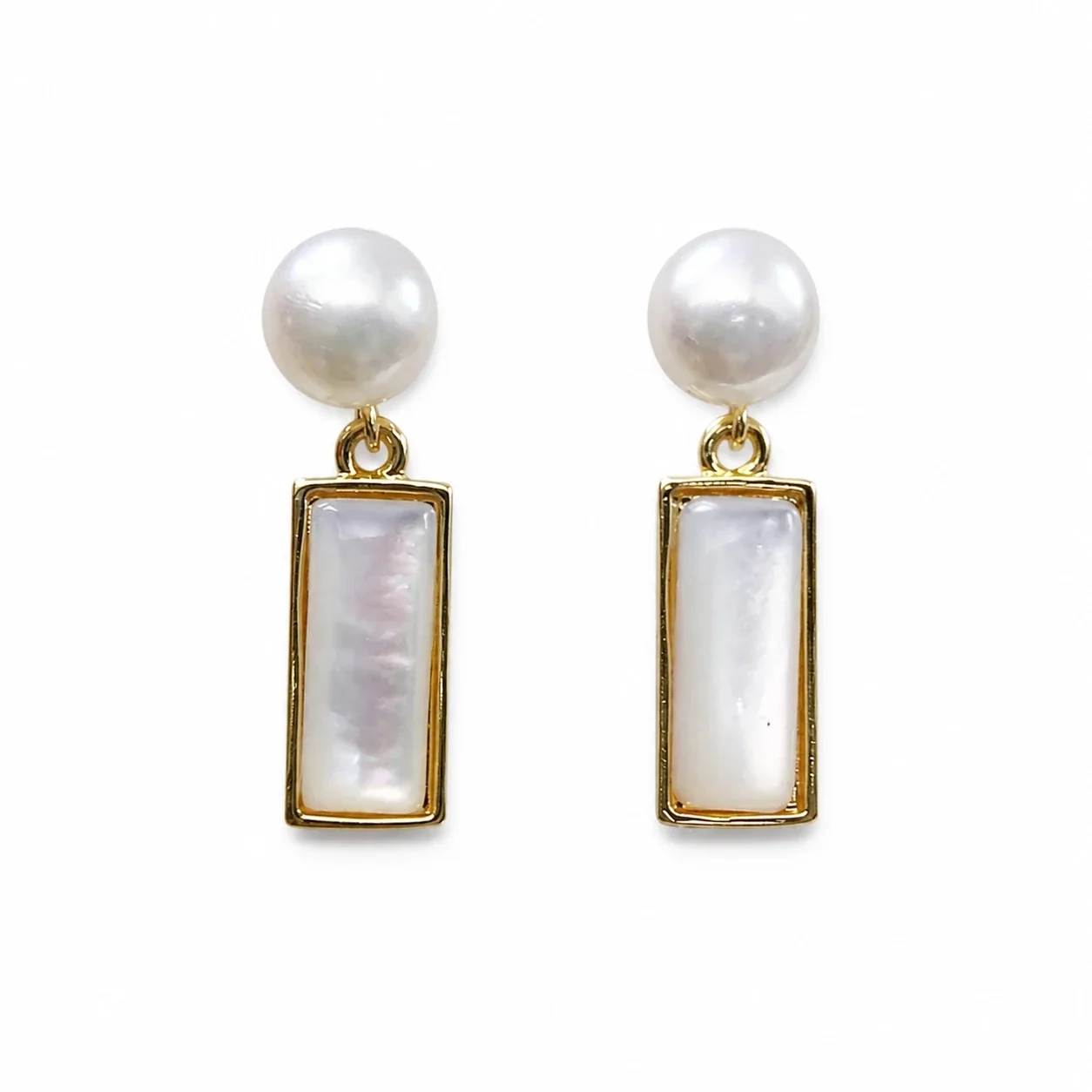 Refined Gold-Plated Round Freshwater Pearl Bar Drop Earrings - White