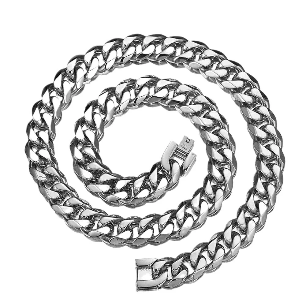 Bold Cuban Link Box-Clasp Stainless Steel Chain Necklace