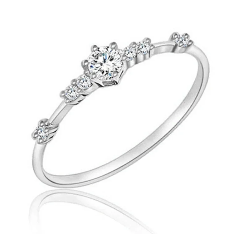 Delicate 925 Sterling Silver Seven-Stone Round Prong Ring - Silver