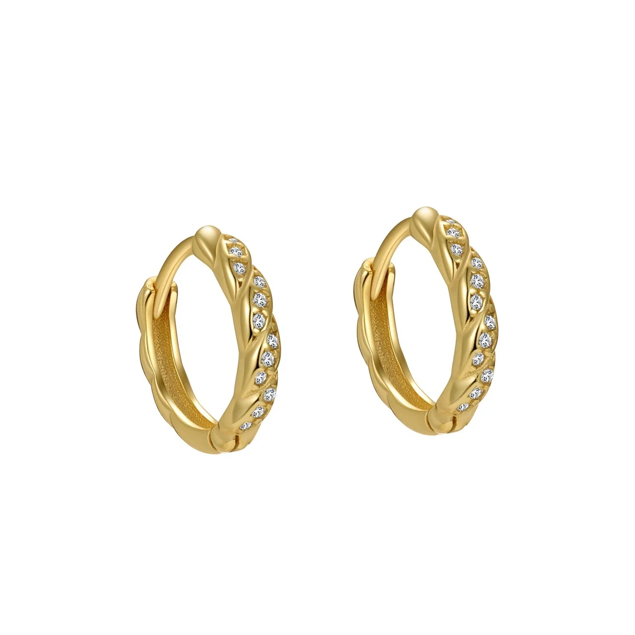 Geometric Cubic Zirconia 925 Sterling Silver Hoop Earrings