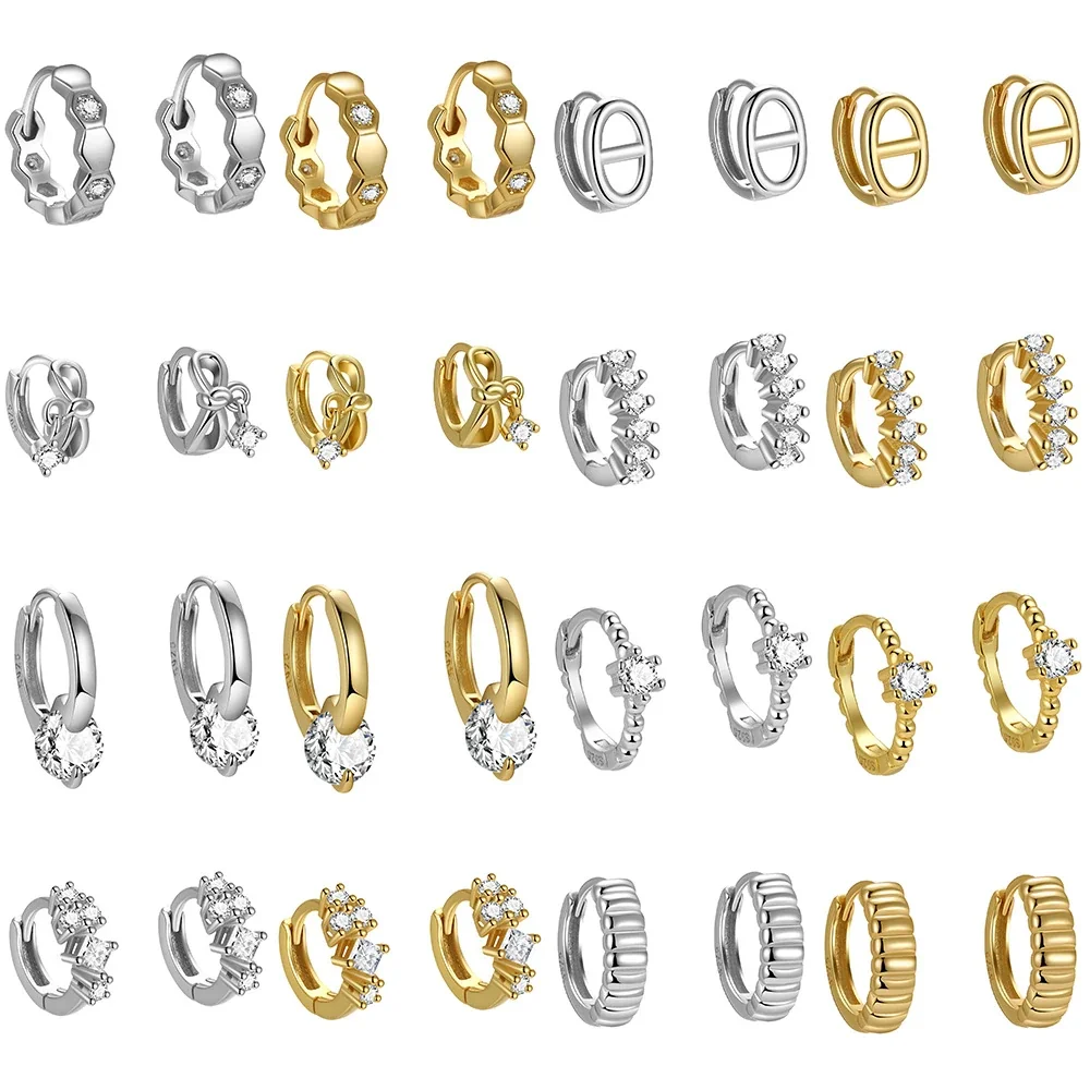 Geometric Cubic Zirconia 925 Sterling Silver Hoop Earrings