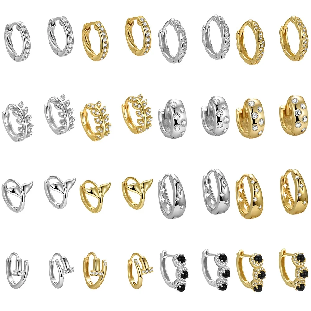 Geometric Cubic Zirconia 925 Sterling Silver Hoop Earrings