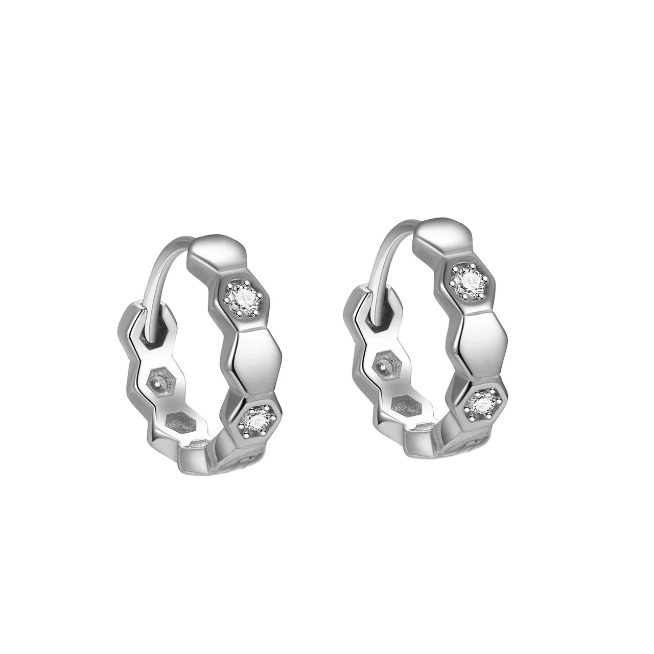 Geometric Cubic Zirconia 925 Sterling Silver Hoop Earrings - Silver