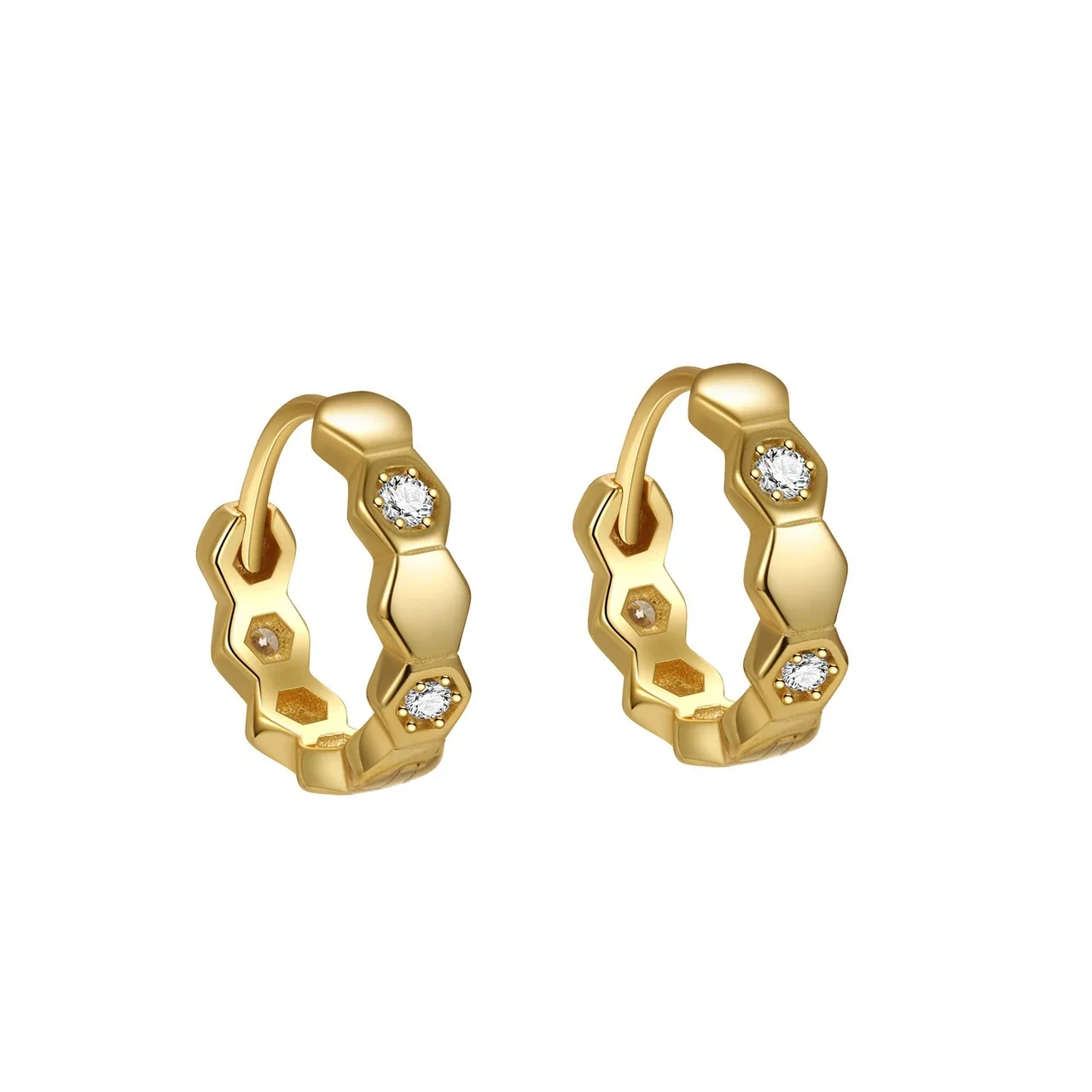 Geometric Cubic Zirconia 925 Sterling Silver Hoop Earrings - Gold