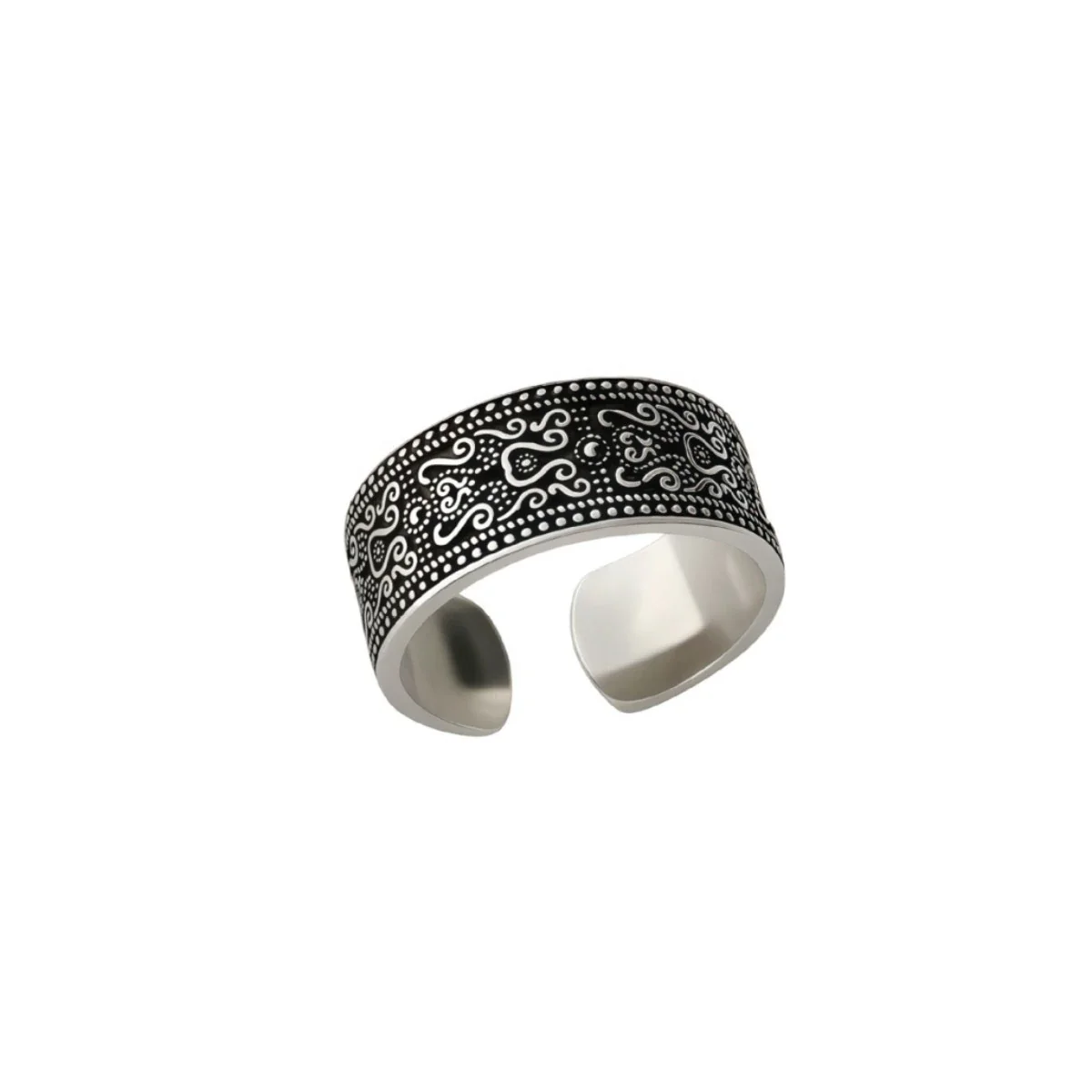 Oxidized Scrollwork Copper Beaded Open Band Ring