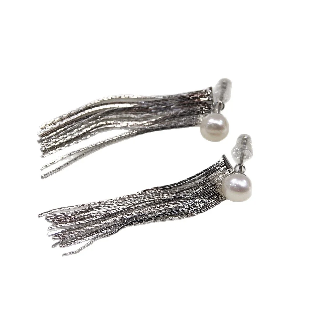 Fluid Freshwater Pearl Chain Fringe Drop Earrings