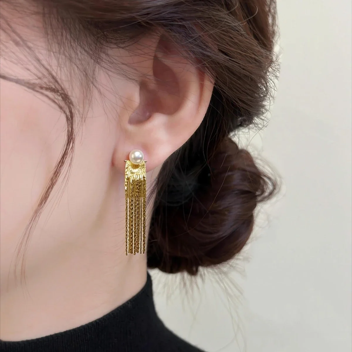 Fluid Freshwater Pearl Chain Fringe Drop Earrings