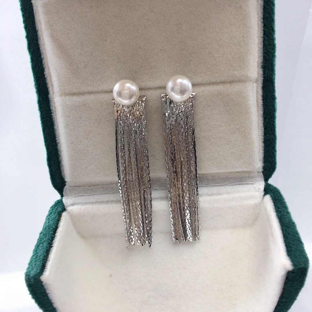 Fluid Freshwater Pearl Chain Fringe Drop Earrings - Silver