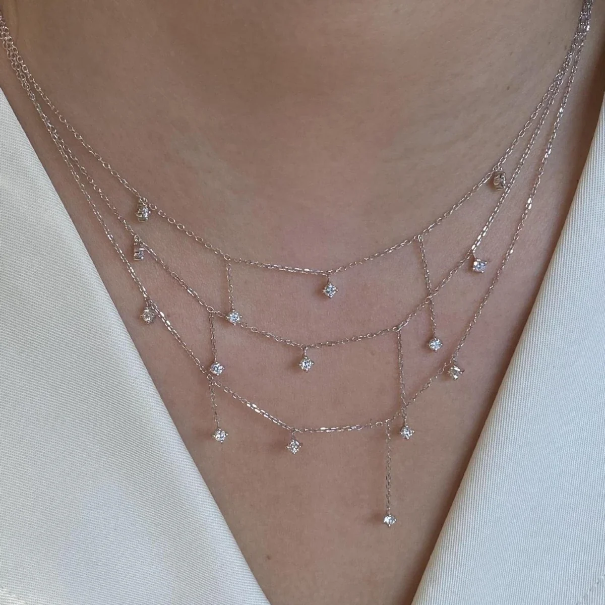 Celestial 925 sterling silver Five-Star Drop Necklace
