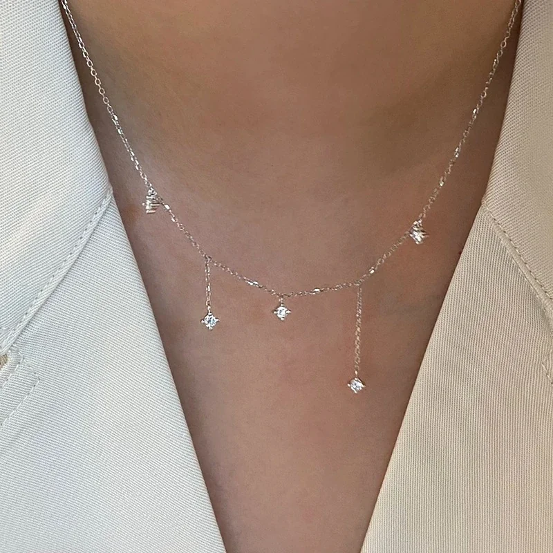 Celestial 925 sterling silver Five-Star Drop Necklace