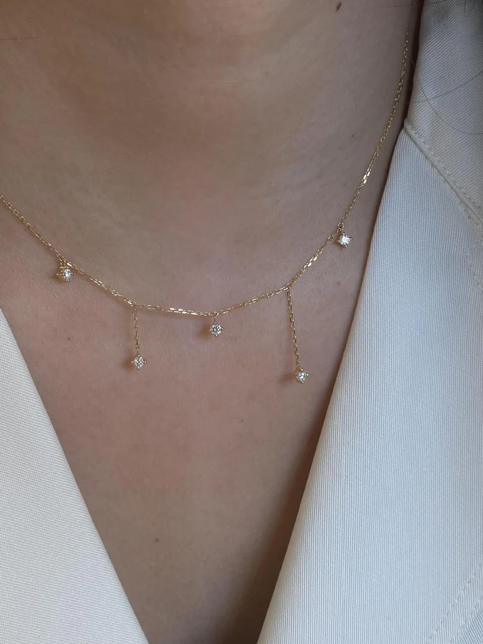Celestial 925 sterling silver Five-Star Drop Necklace - Gold
