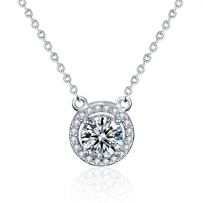 Radiant 925 Sterling Silver Four-Prong Halo Moissanite Necklace