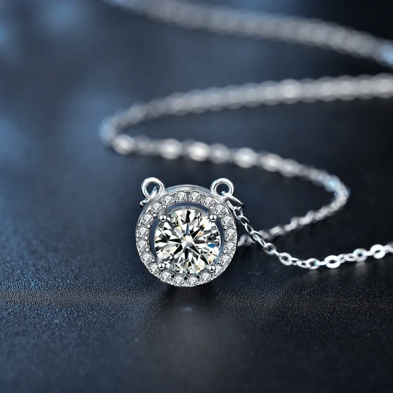 Radiant 925 Sterling Silver Four-Prong Halo Necklace