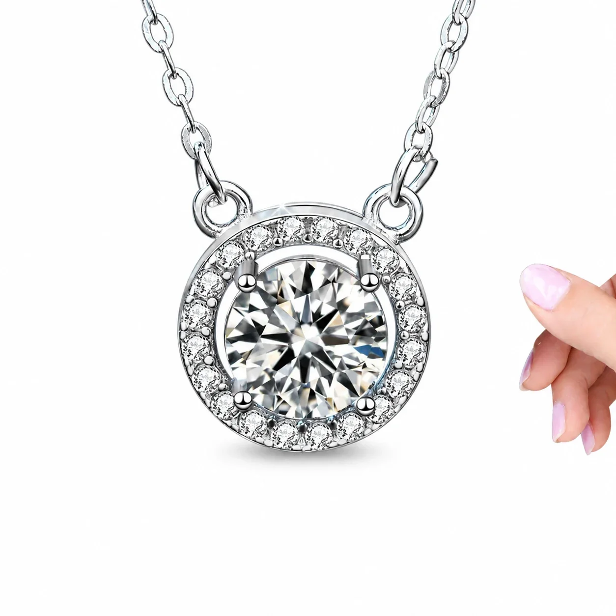 Radiant 925 Sterling Silver Four-Prong Halo Necklace
