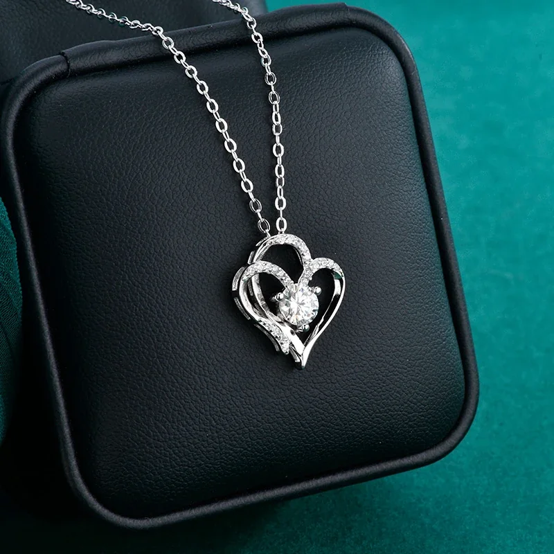 Romantic 925 Sterling Silver Pavé Double-Heart Necklace