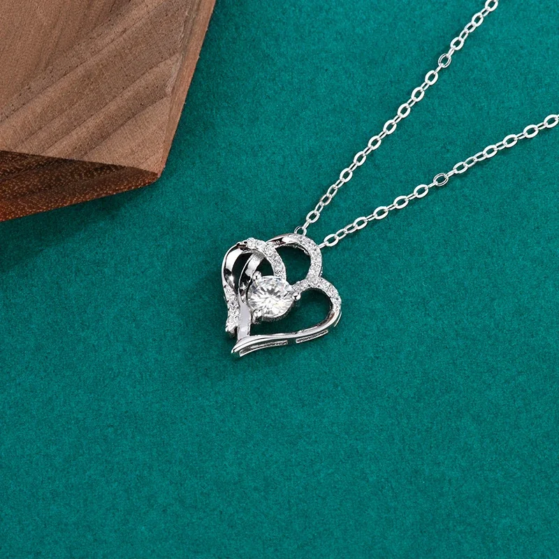 Romantic 925 Sterling Silver Pavé Double-Heart Necklace