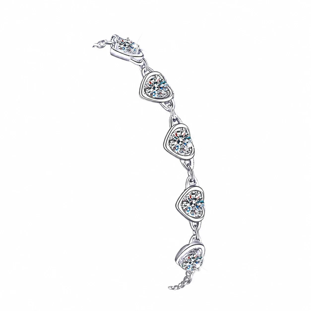 Dainty Five-Heart 925 Sterling Silver Round Moissanite Bracelet
