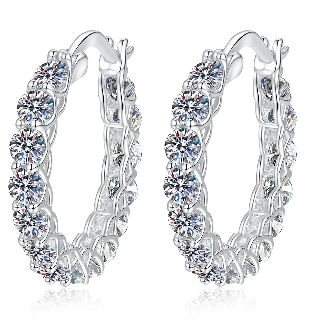 Radiant Round Moissanite 925 Sterling Silver Hoop Earrings
