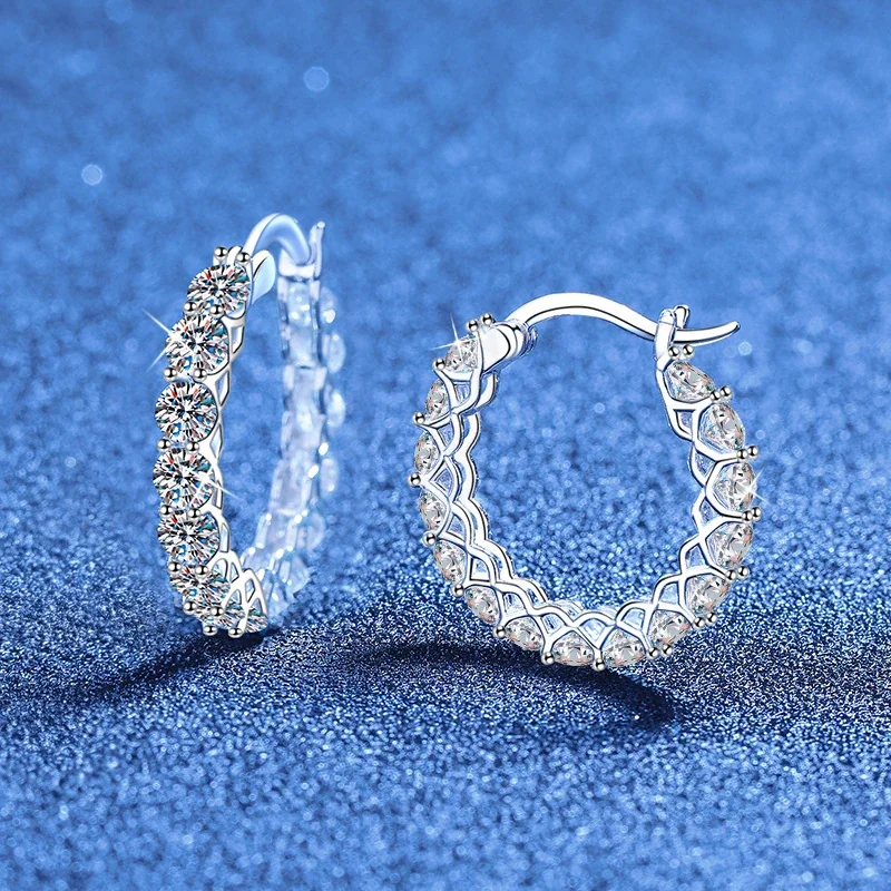 Radiant Round Moissanite 925 Sterling Silver Hoop Earrings