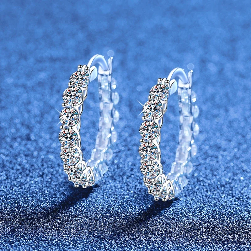 Radiant Round Moissanite 925 Sterling Silver Hoop Earrings