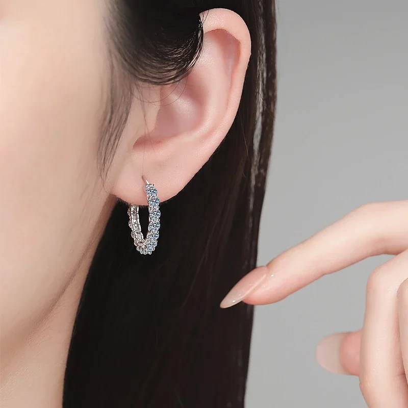 Radiant Round Moissanite 925 Sterling Silver Hoop Earrings