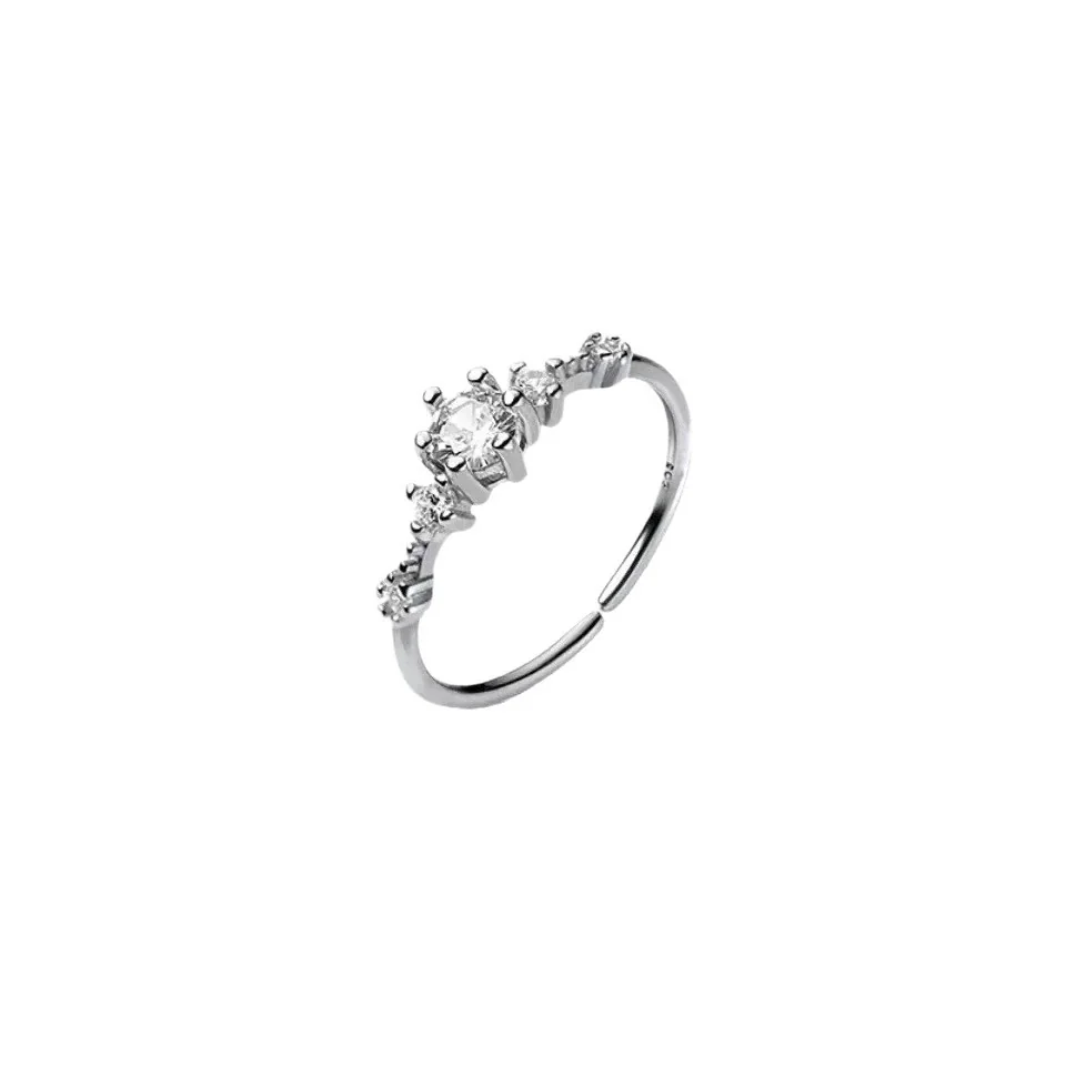 Delicate 925 Sterling Silver Round Prong-Set Open Ring