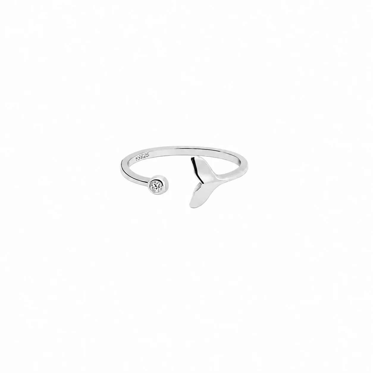 Sleek Mermaid Tail 925 sterling silver Bezel-Set Open-Front Ring