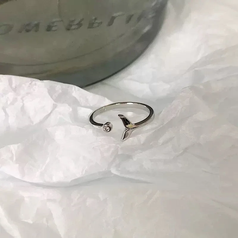 Sleek Mermaid Tail 925 sterling silver Bezel-Set Open-Front Ring