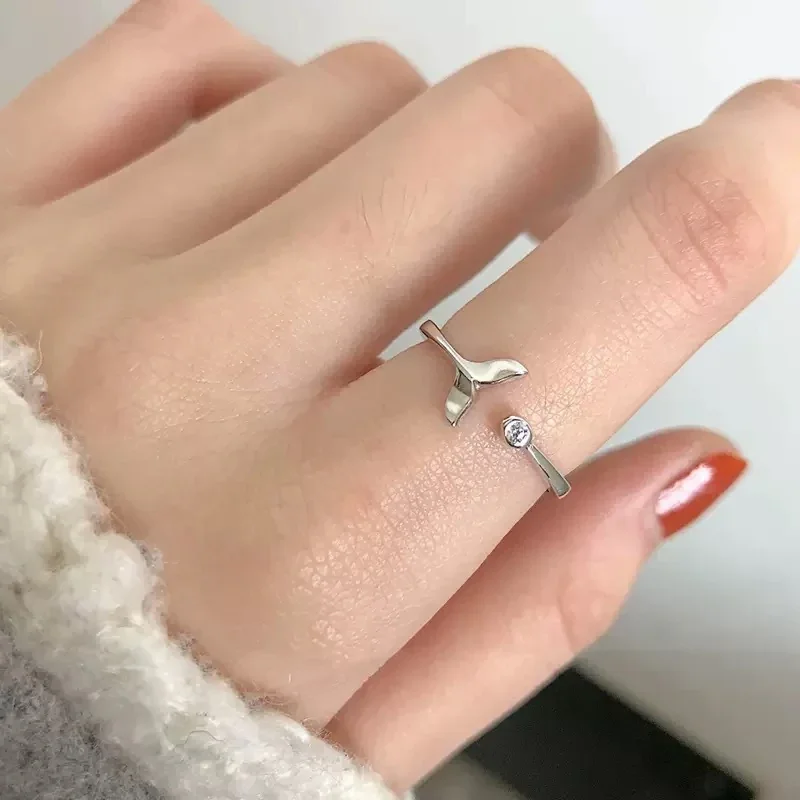Sleek Mermaid Tail 925 sterling silver Bezel-Set Open-Front Ring